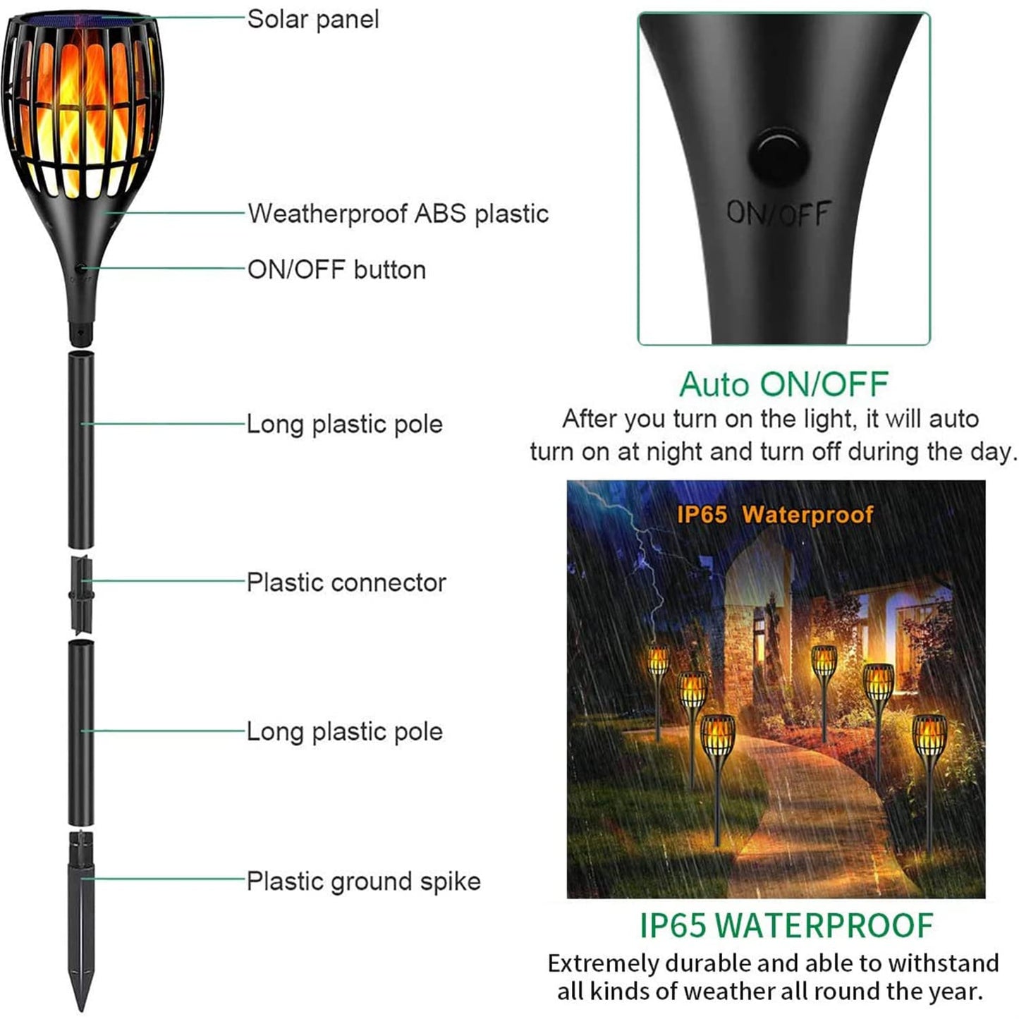 Ollivage Solar Lights Outdoor, 43" Flickering Flames Torch Light Solar Garden Lights Waterproof Landscape Lighting Dusk to Dawn Auto On/Off Security