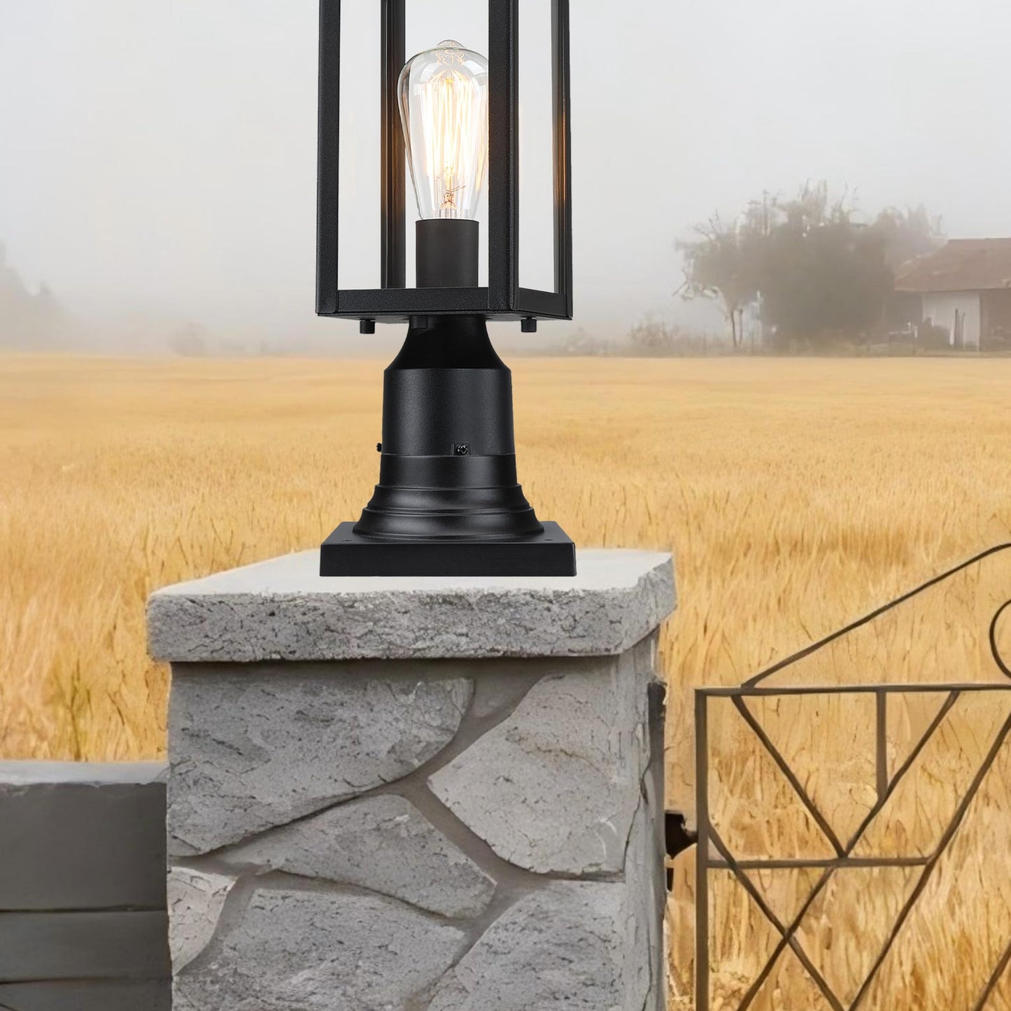 Faymart lighting 2-Pack Square Anchor Base for Post Mounted Outdoor Lamps Aluminum Alloy Pedestal Mount Base for Stone Walls, Matte Black 6x6 Post Cap