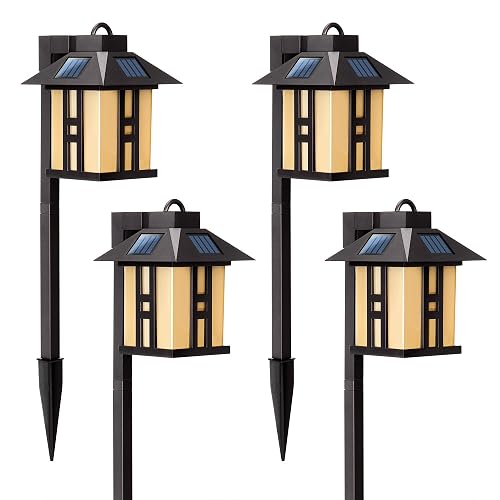 GIGALUMI Japanese Decor Solar Lights for Outside, Pathway Lights 4 Pack - Lawn/Patio/Yard/Walkway/Driveway Decoration