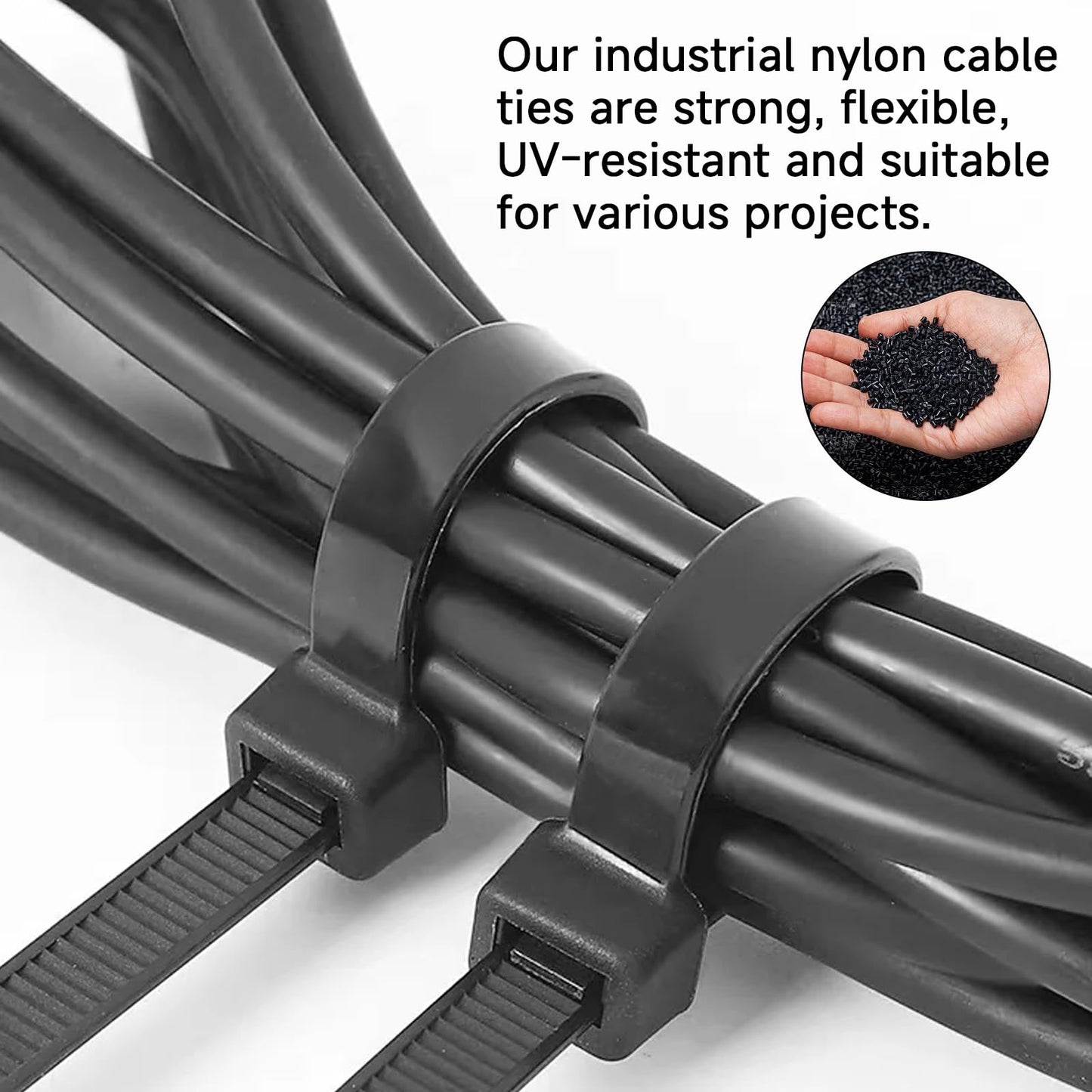 Black Zip Ties Mount, 100 Set 3/4" Adhesive Zip Tie Mount with Screws, Sturdy 8" Outdoor Cable Zip Ties, Cable Clips Management, Sticky Wire Holders
