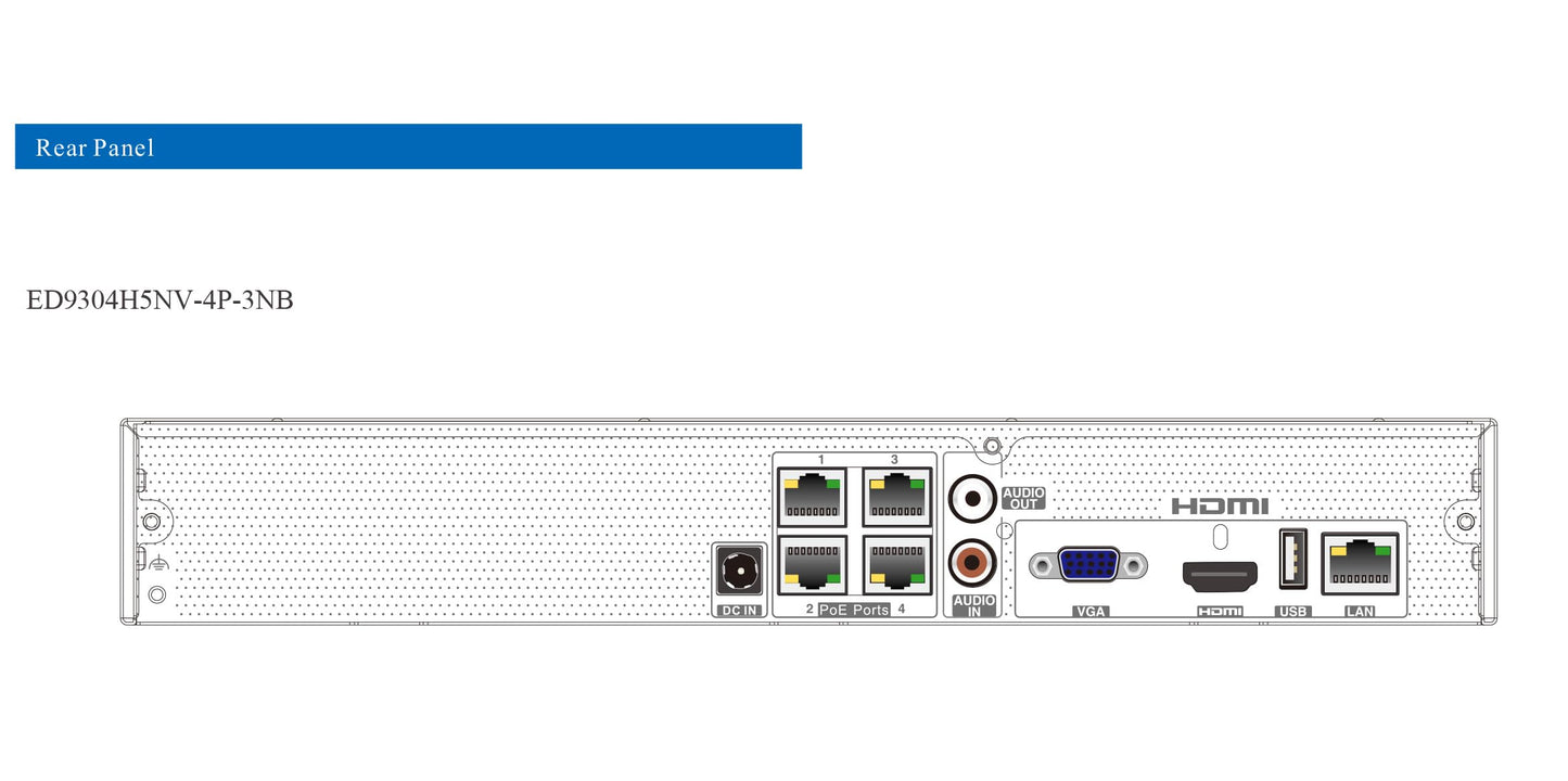 Titanium ED9304H5NV-4P-3 4CH 4K NVR 4POE 40/40Mb Incoming Bandwidth HDMI/VGA Audio 1 SATA NDAA Compliant Network Video Recorder