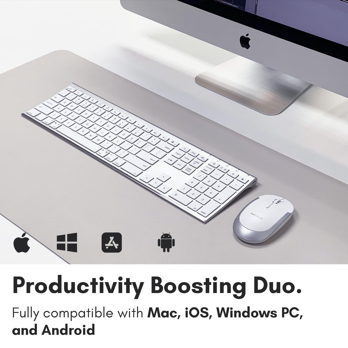 Macally Premium Bluetooth Keyboard and Mouse for Mac | Compatible Wireless Apple Keyboard and Mouse Combo (110 Keys Multi-Device Rechargeable)