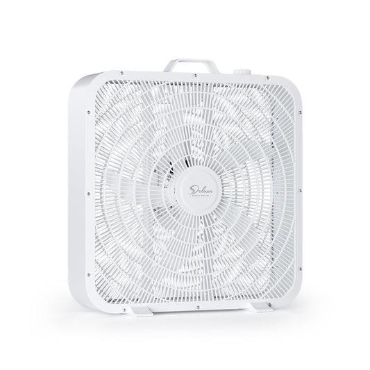 Simple Deluxe 20” Box Fan, 3-Speed Cooling Table Fan with Aerodynamic Shaped Fans Blades, Convenient Carry Handle and Safety Grills, White
