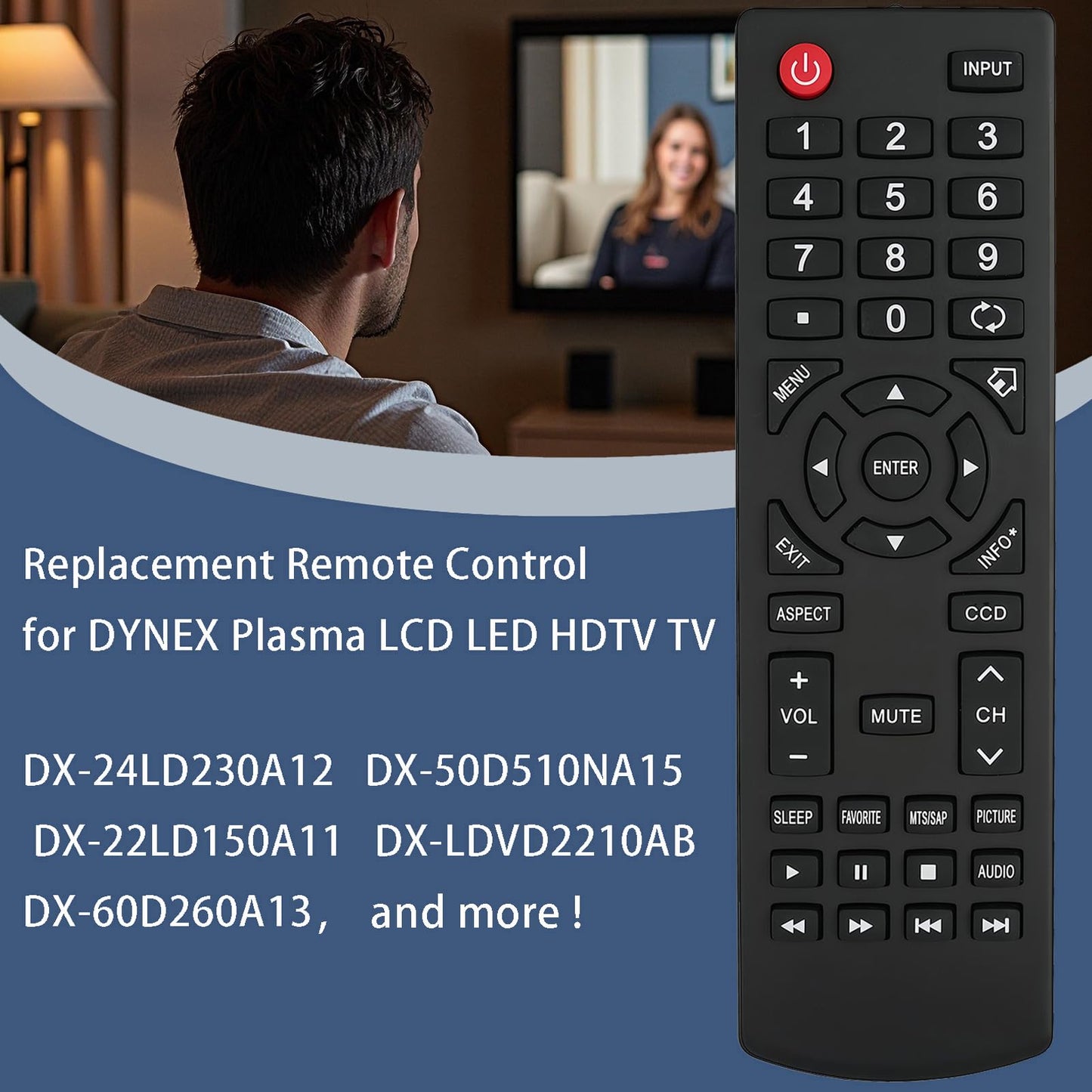 Remote Control Fit for DX-24LD230A12 DX-50D510NA15 DX-22LD150A11 DX-LDVD2210AB DX-60D260A13 for DYNEX Plasma LCD LED HDTV TV