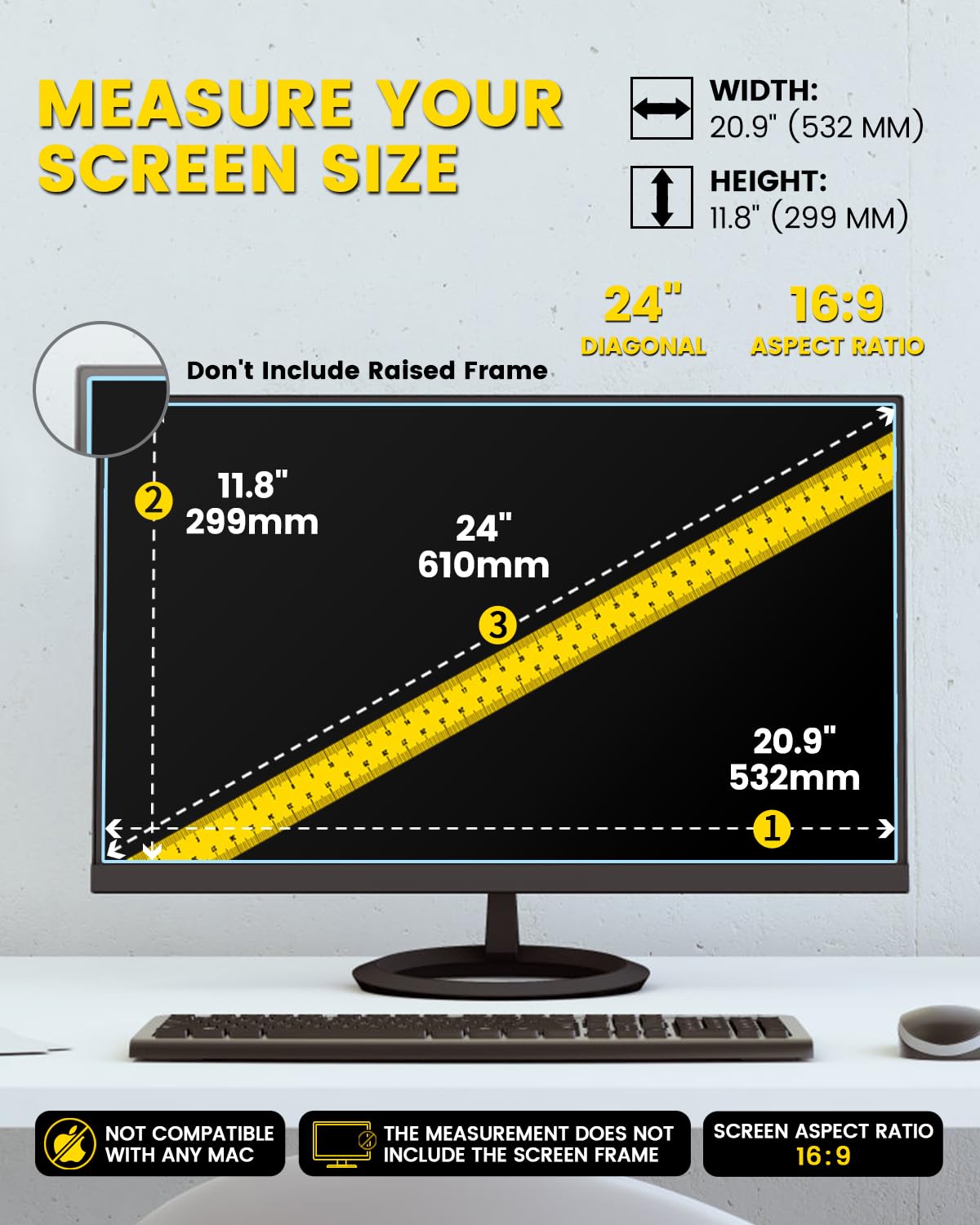 F FORITO 2-Pack 24 Inch 16:9 Privacy Screen Protector for Computer Monitor, Removable Eye Protection Anti Blue Light Anti Glare Computer Screen