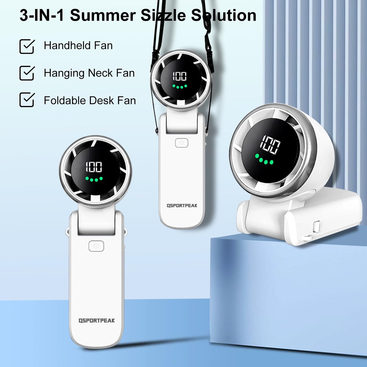 Portable Handheld Turbo Fan, Stepless 100 Gear Wind,4000mAh Rechargeable,Up to 12 Working Hours,3 IN 1 Hand /Desk/Neck Fan with Air Turbo Tech Cooling