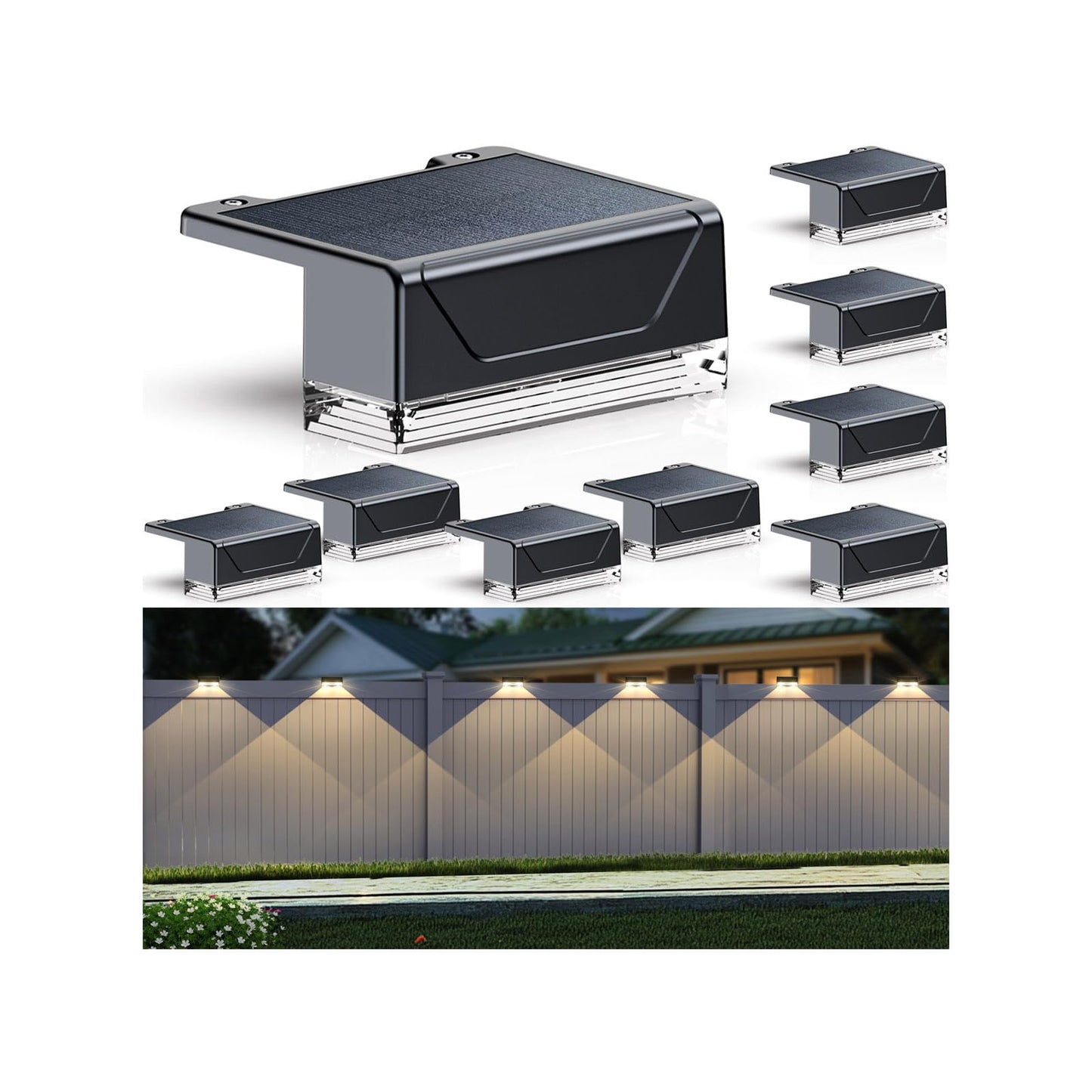 LIANGLOME Solar Fence Lights Outdoor - 3000/4000/6000K 3 Mode, IP65 Waterproof Solar Powered Fence Lights, Dusk to Dawn for Outside