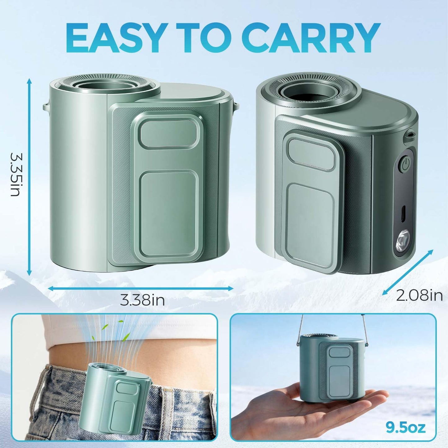 Realis Portable Waist Fan, 5-Speed 15000RPM Rechargeable Personal Clip on Belt Fan with 8000mAh Battery, Hands-Free Neck Fan & Flashlight, Wearable