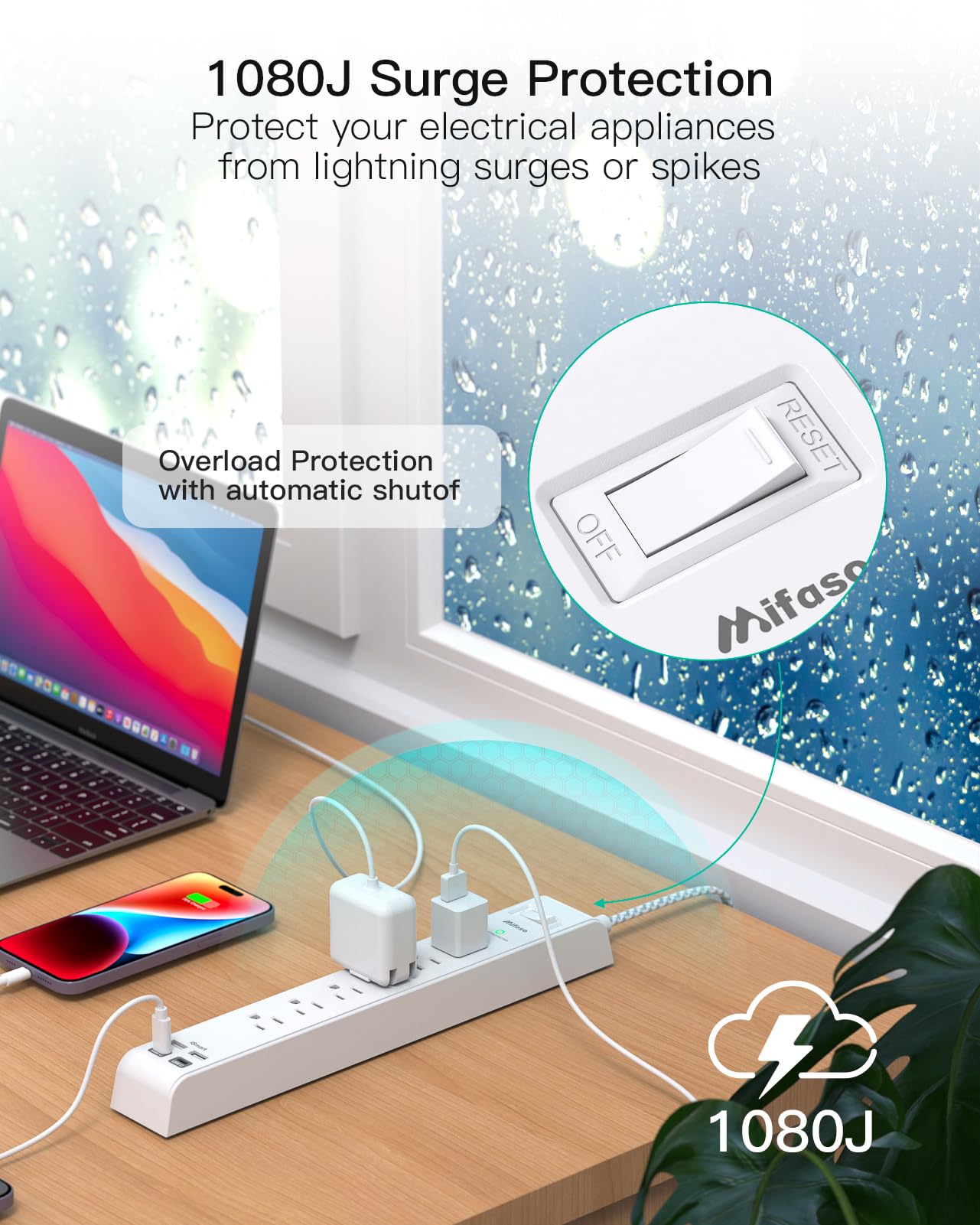 2 Pack Power Strip, 12FT Long Extension Cord, Surge Protector with 6 Outlets and 4 USB Ports (2 USB C), Flat Plug Overload Protection, Extension Cord