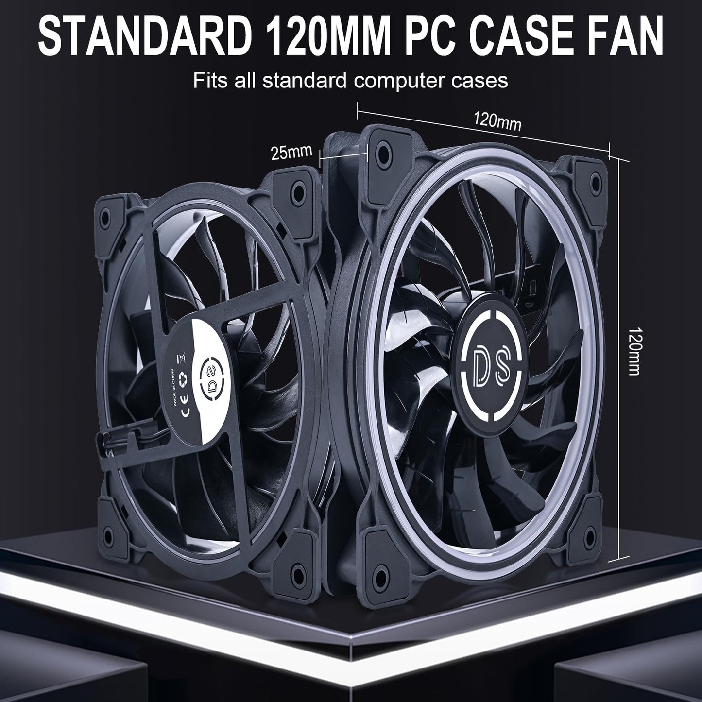 DS 120MM LED Addressable RGB Case Fan with Controller for Computer Cases, Side Lighting for PC CASE, CPU Coolers, Radiators System (3pack RGB Fans