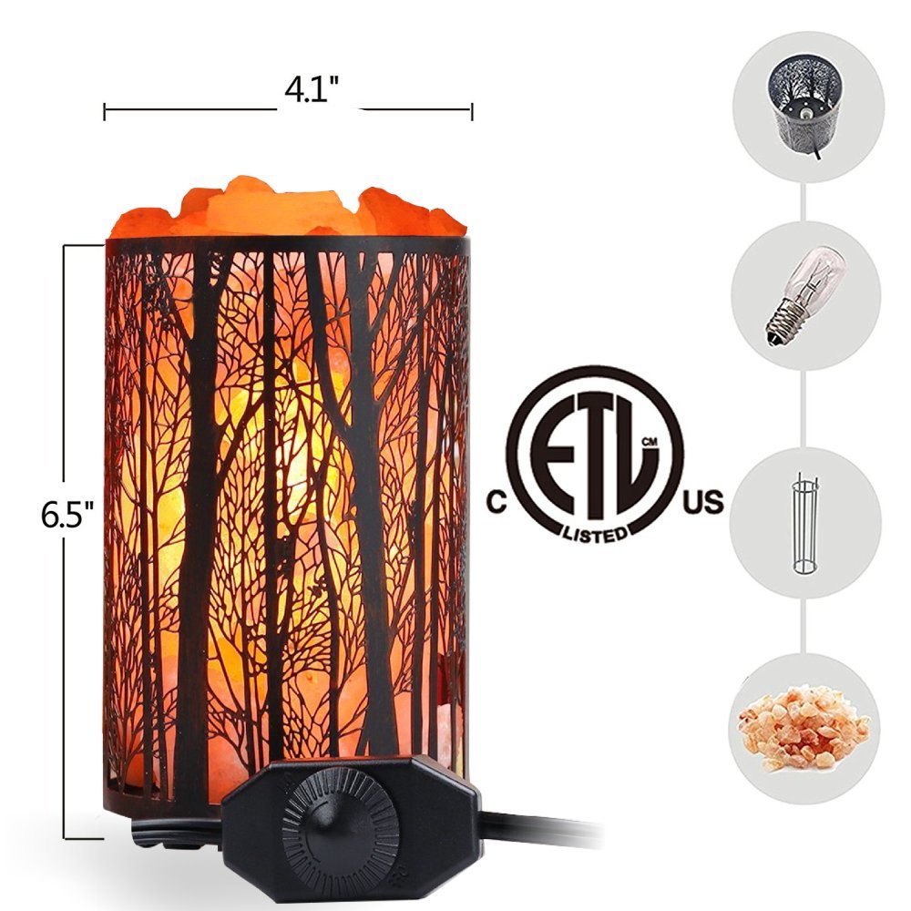 Shineled Himalayan Salt Lamp, Salt Rock Lamp Natural Night Light in Forest Design Metal Basket with Dimmer Switch (4.1 x 6.5 4.4-5lbs), 25Watt Bulbs