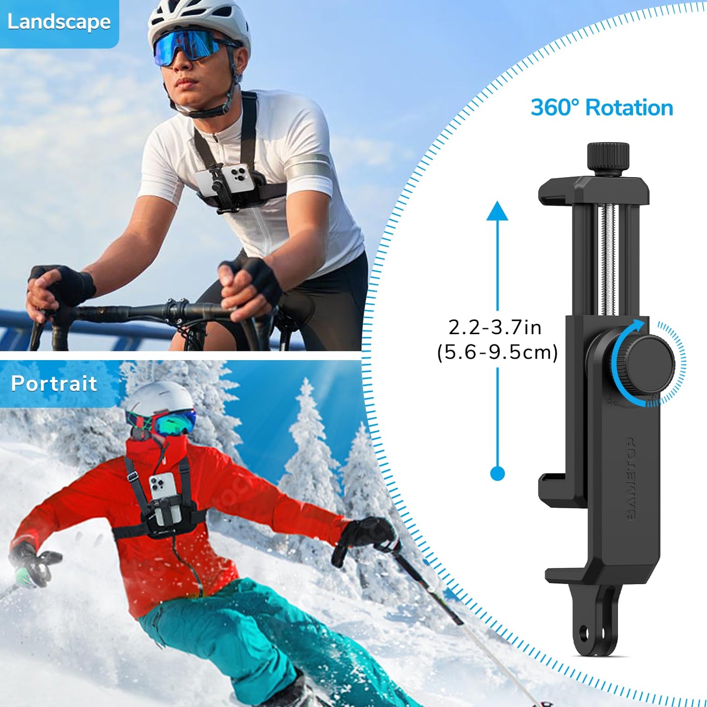 Sametop Phone Chest Mount Harness Holder Mobile Phone Strap Clip Compatible with iPhone Samsung GoPro 13/12/11/10/9/8 DJI Osmo and Most Cell Phones