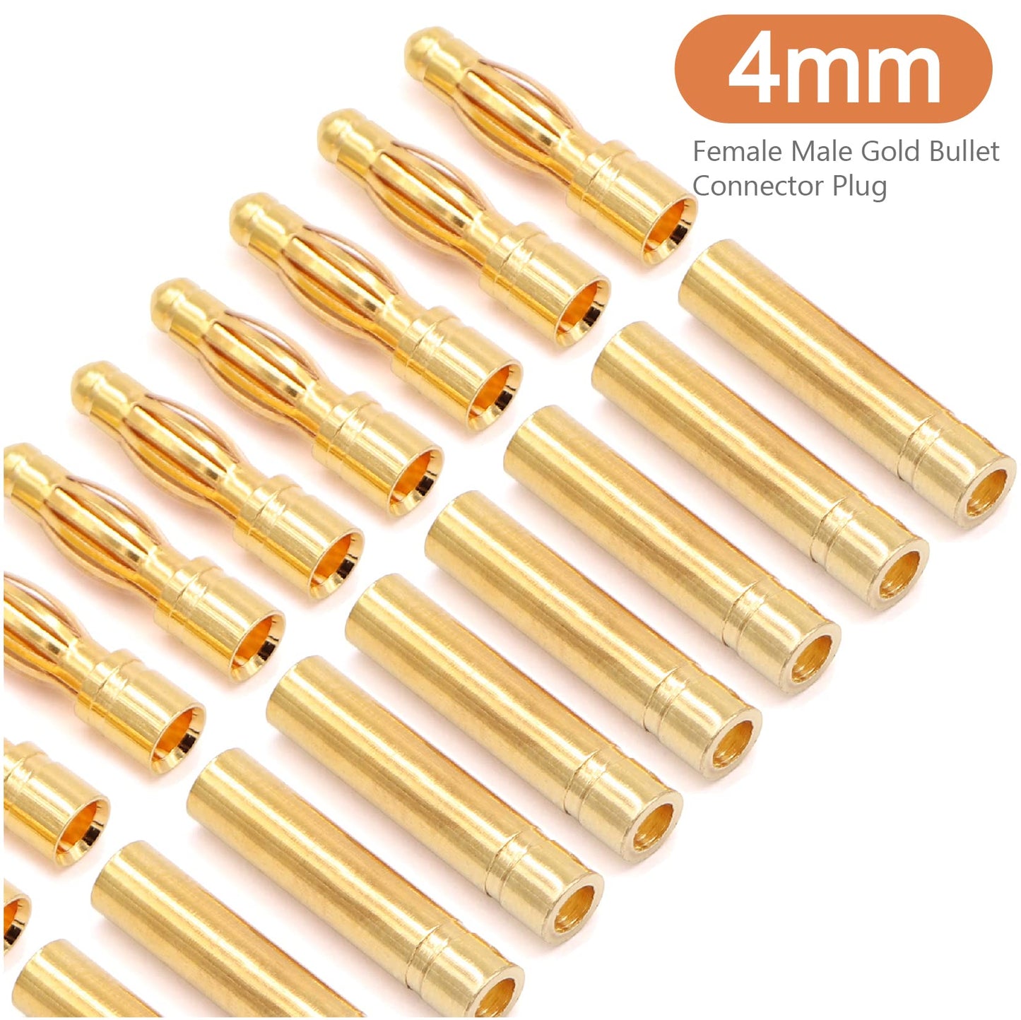 Ruikarhop 100 PCS RC Bullet Connectors 2mm 3.5mm 4mm Female Male Gold Banana Bullet Connector Plug with Heat Shrink Tube