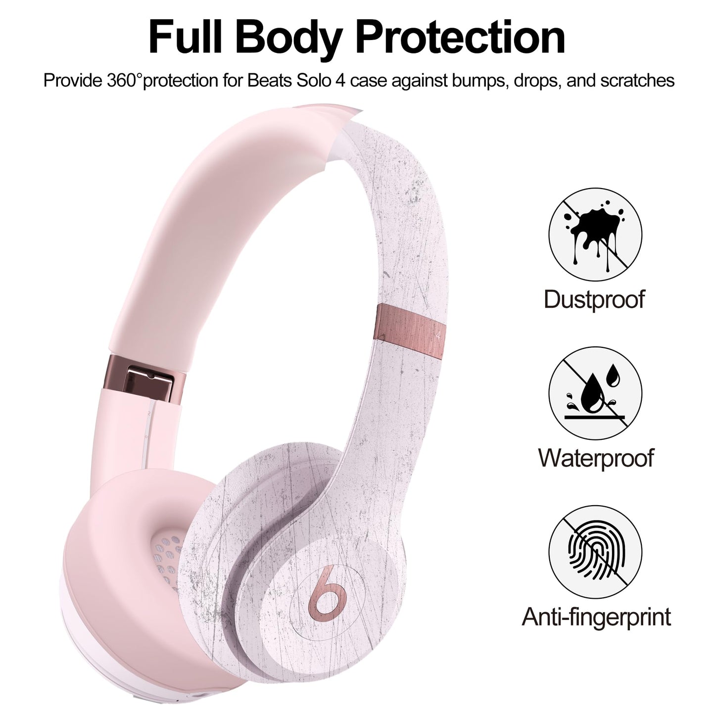 3 in 1 Beats Silicone Case for Solo 4 Headphones, Protective Covers for Shell/Ear Pad/Headband - Pink