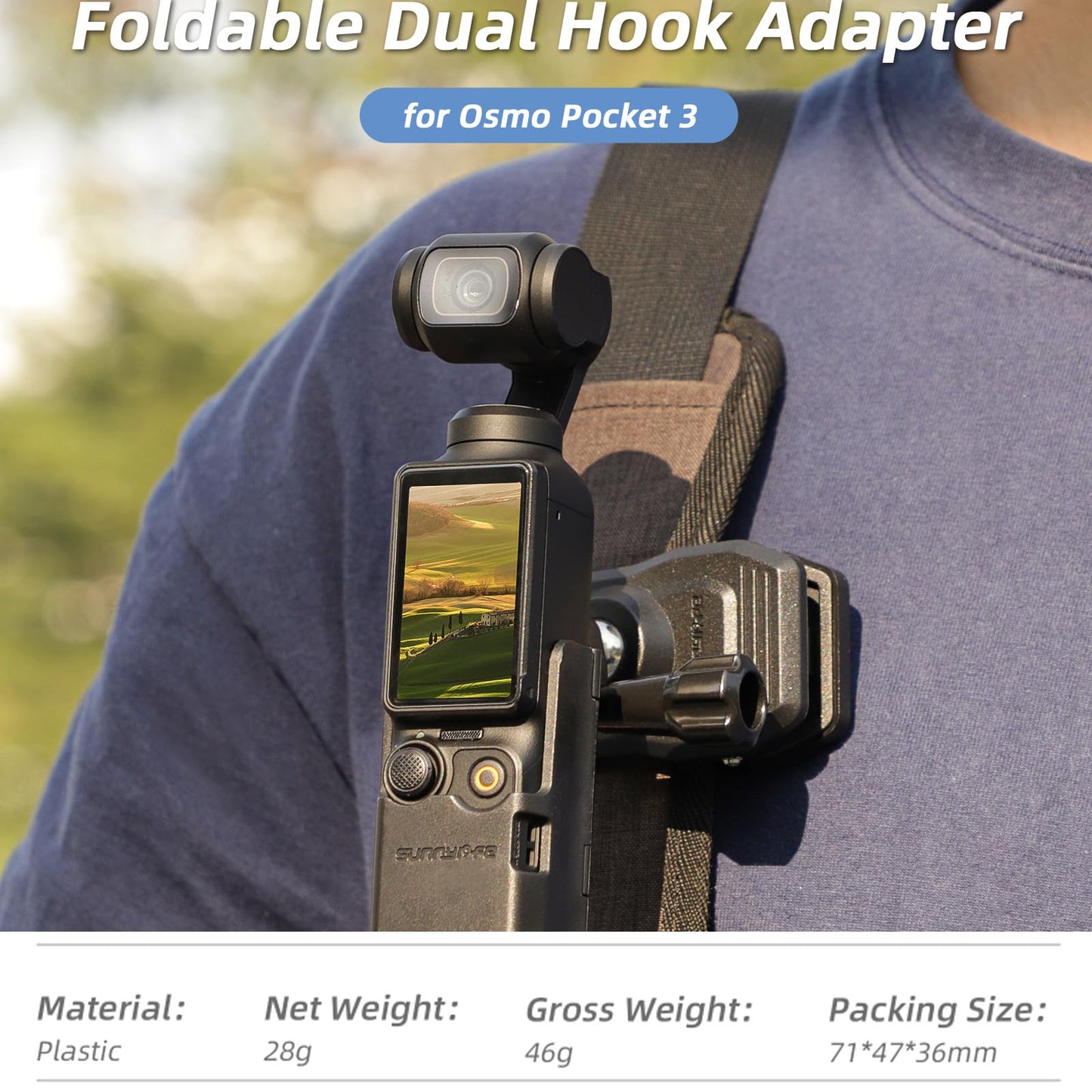 Honlyn Expansion Adapter for DJI Osmo Pocket 3,Dual Gopro Foldable Interface with 1/4 Holes for Selfie-Stick/Tripod/Car/Bicycle/Backpack/Chest Strap
