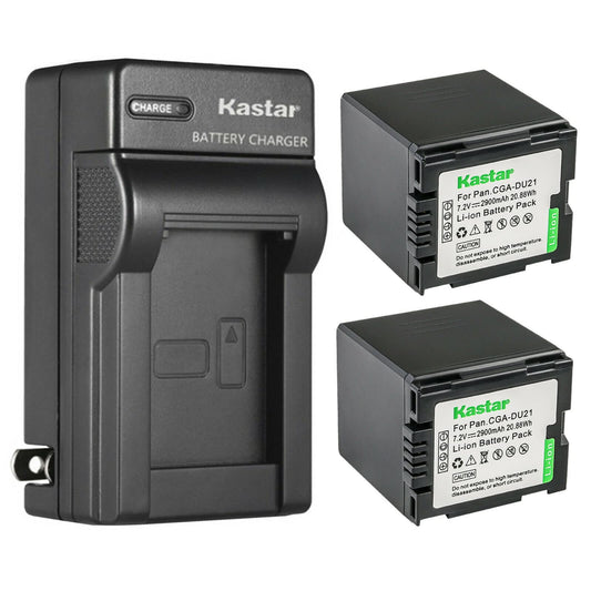 Kastar 2-Pack CGA-DU21 Battery and AC Wall Charger Replacement for Panasonic PV-GS29, PV-GS31, PV-GS33, PV-GS34, PV-GS35, PV-GS36, PV-GS39, PV-GS50
