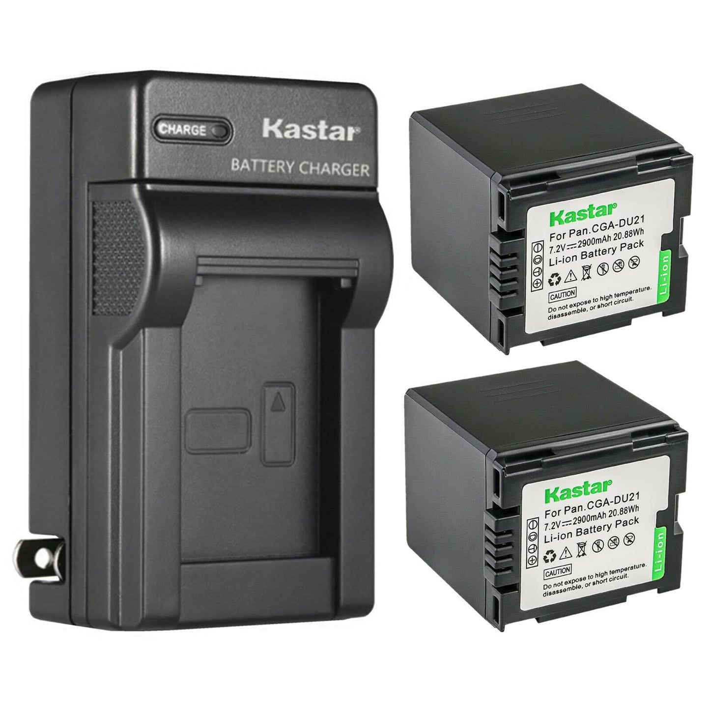 Kastar 2-Pack CGA-DU21 Battery and AC Wall Charger Replacement for Panasonic PV-GS80, PV-GS83, PV-GS85, PV-GS120, PV-GS150, PV-GS180, PV-GS200