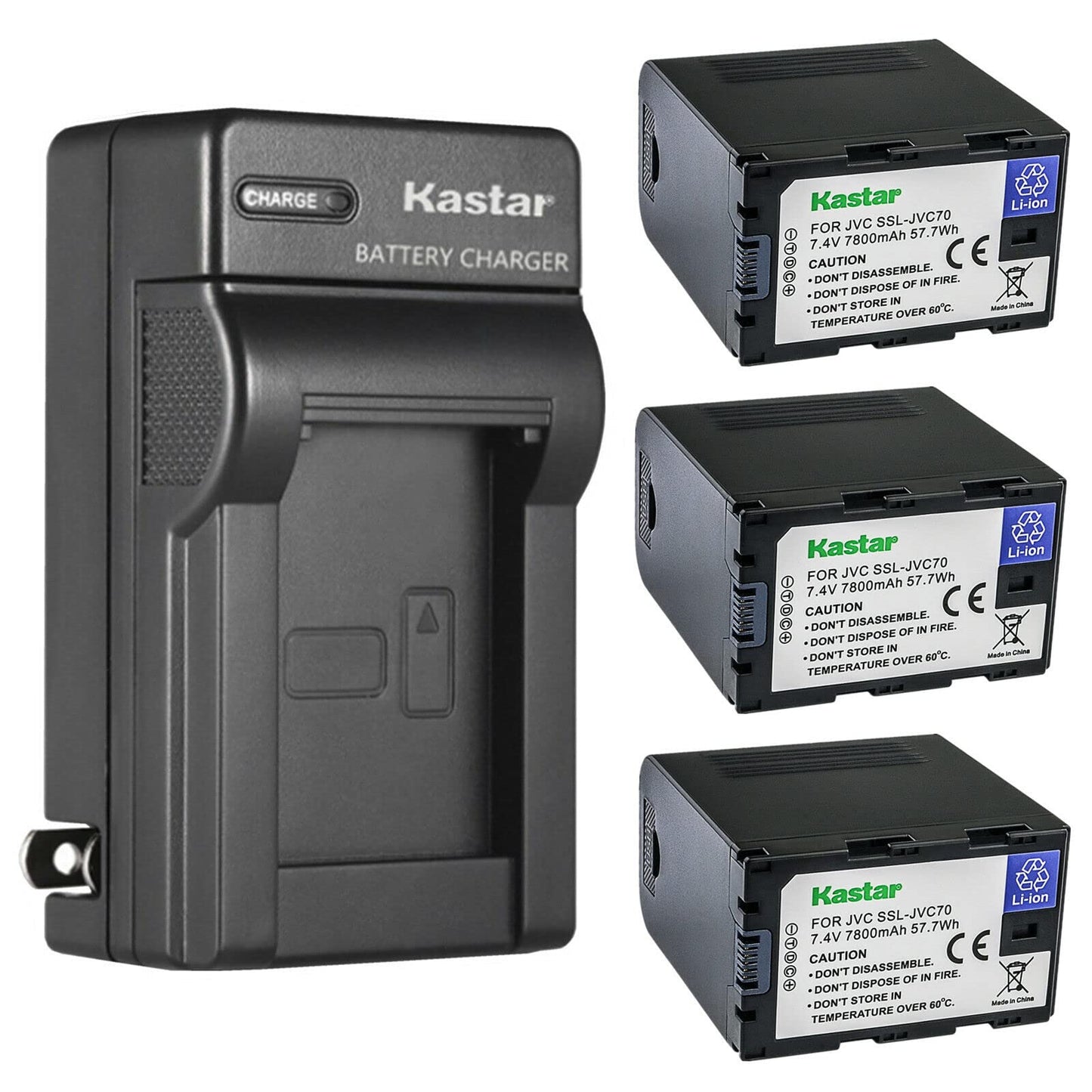 Kastar 3-Pack Battery and AC Wall Charger Replacement for JVC GY-HM600, GY-HM600E, GY-HM600EC, GY-HM620U, GY-HM650, GY-HM650U, GY-HM650SC, GY-HM660U