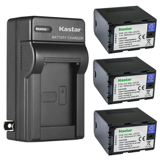 Kastar 3-Pack Battery and AC Wall Charger Replacement for JVC GY-HM600, GY-HM600E, GY-HM600EC, GY-HM620U, GY-HM650, GY-HM650U, GY-HM650SC, GY-HM660U
