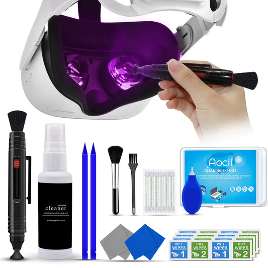 VR Headset Cleaning Kit, VR Lens Cleaner, Cleaner Kit for Meta Oculus Quest 2 3 /Xbox/PS/Wii/Switch, Face Cover Pad Game Controller AR VR Accessories