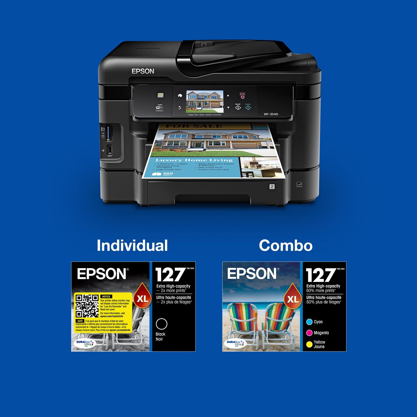 EPSON 127 DURABrite Ultra Ink Black Cartridge For NX-530, 625, WF-3520, 3530, 3540, 545, 60, 630, 633, 635, 645, 7010, 7510, 7520, 840, 845, Water