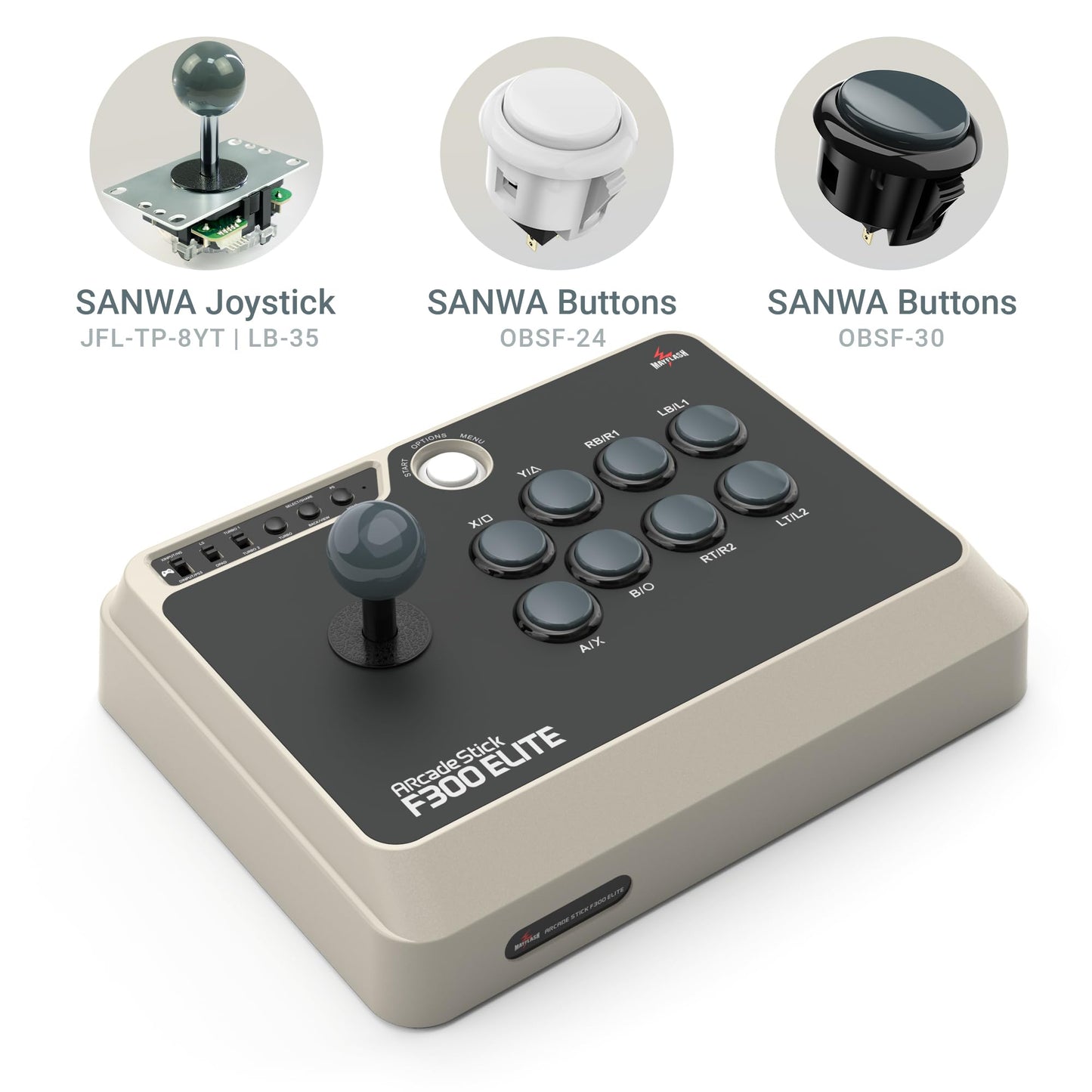 MAYFLASH Arcade Stick F300 Elite with Sanwa Buttons and Sanwa Joysticks for Switch/Switch 2, Xbox Series S/X, Xbox One, PS4, PS3, Windows, macOS