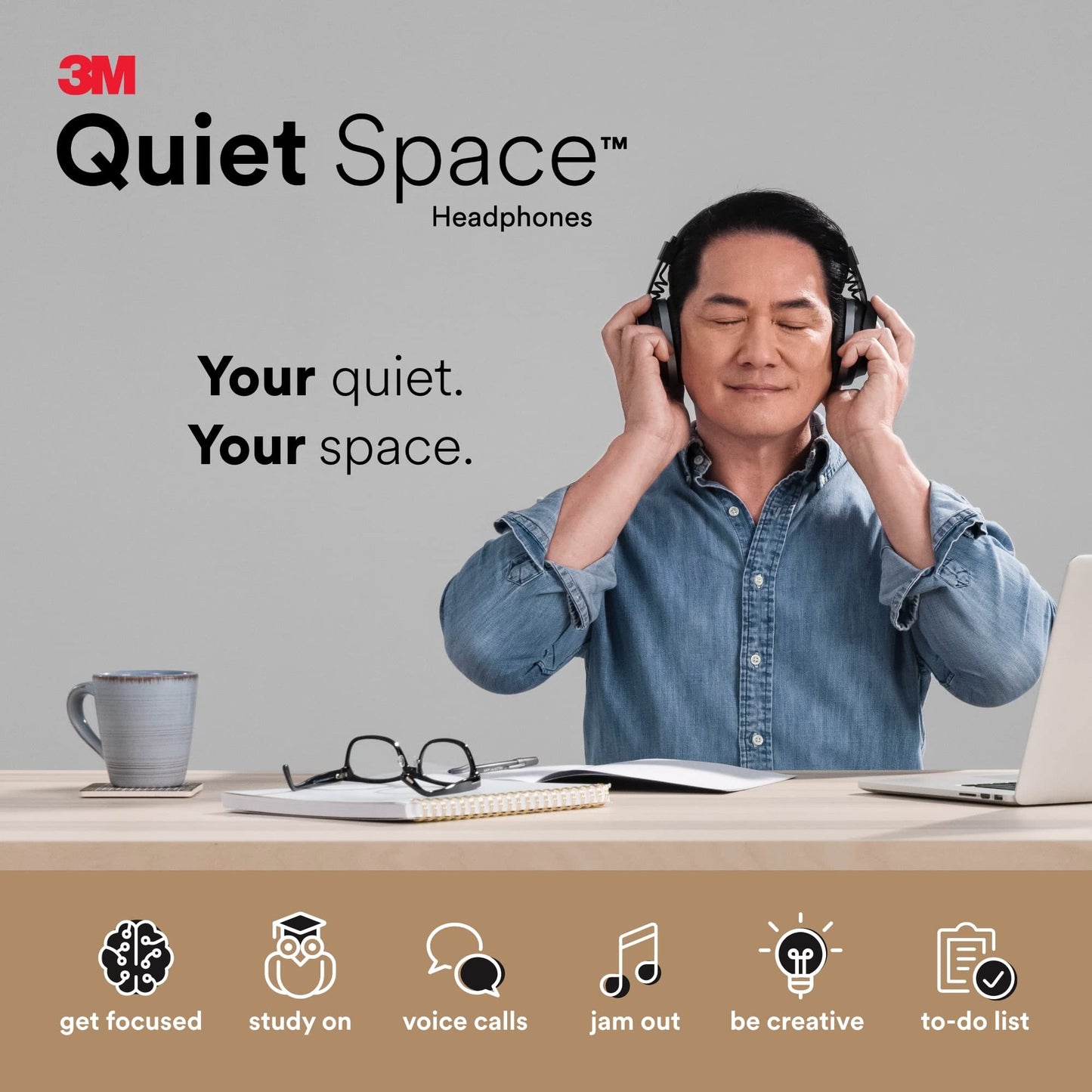 3m QUIETSPSIOC Quiet Space Headphones, Black