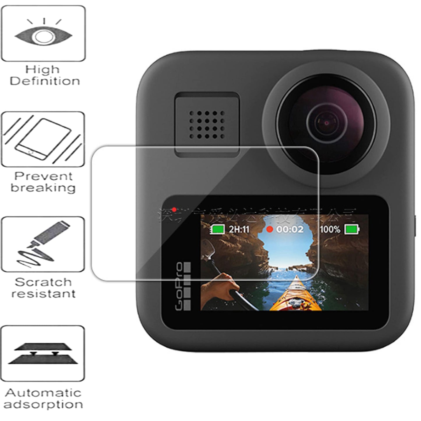 PCTC Screen Protector Compatible for GoPro Max 360 Waterproof Action Camera, Ultra Clear Tempered Glass Screen Protector Easy to Install(3 PCS)