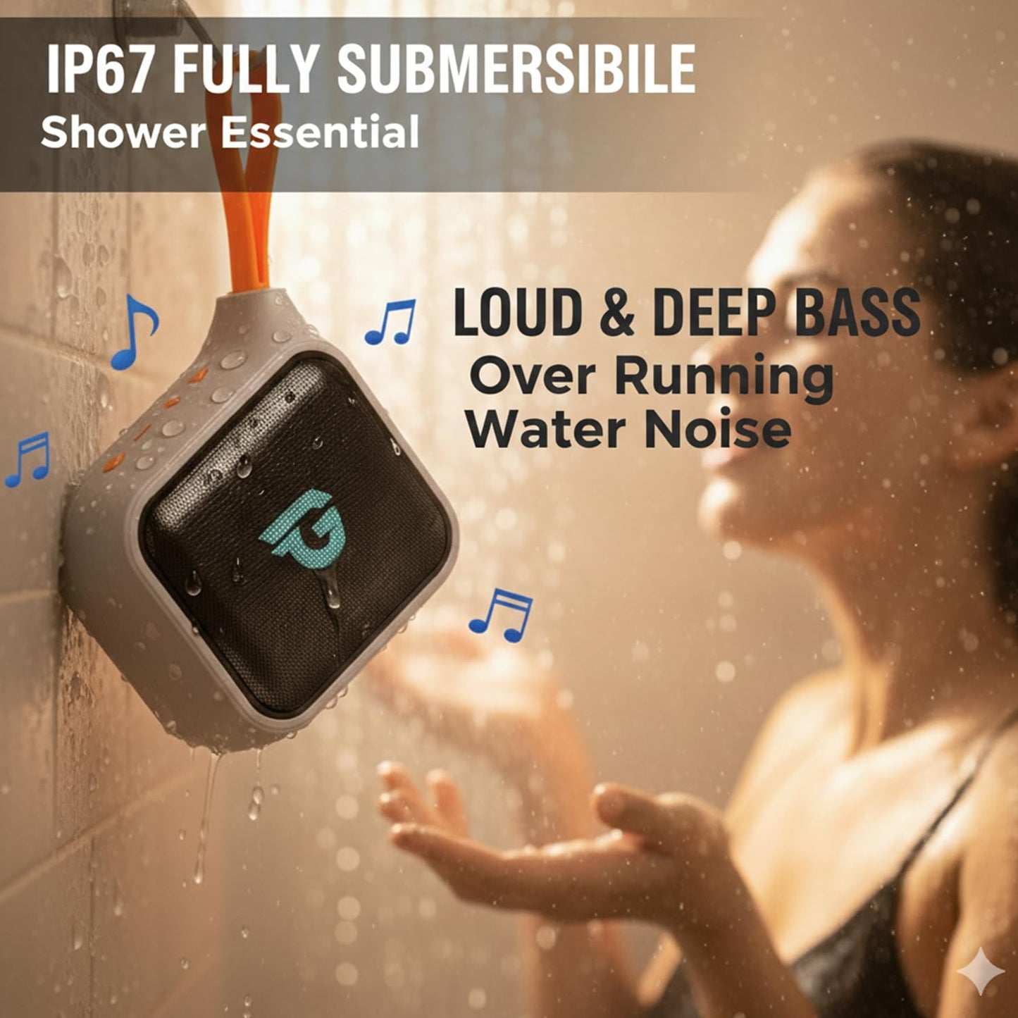 GUGOBOX 100dB Loud Deep Bass Shower Speaker, IP67 Waterproof Portable Bluetooth Speaker with Strap, 20H Playtime for Hiking Camping Travel Beach