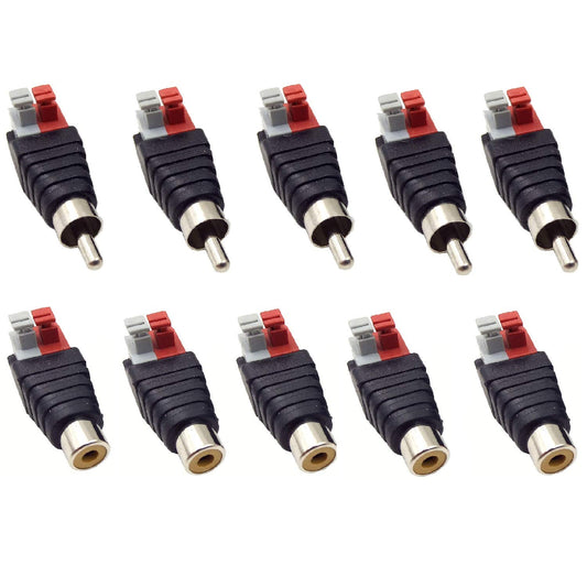 MATTOX 10 Packs Phono RCA Female and Male Combo, Wire Cable to Audio Male and Female AV 2 Screw Terminal Female Video Audio Spring Press Type Balun