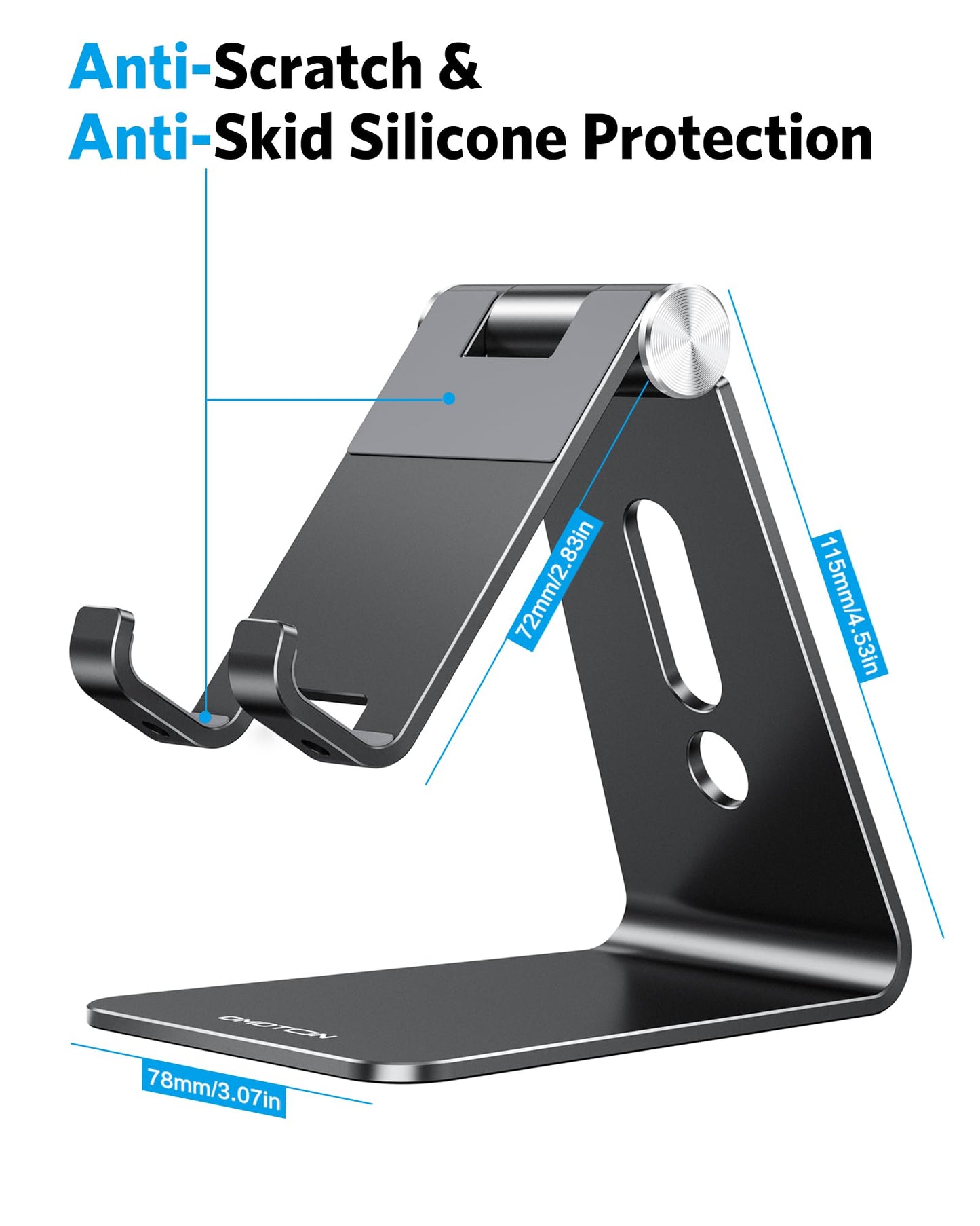 OMOTON C2 Adjustable Aluminum Cell Phone Stand with Charging Cutout, Black