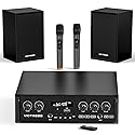 All-in-One 500W Power Amplifier for Home Audio, Bluetooth 5.0 with 2 HiFi Speaker&Wireless UHF Microphones, 2 Channel Stereo Amplifier Set