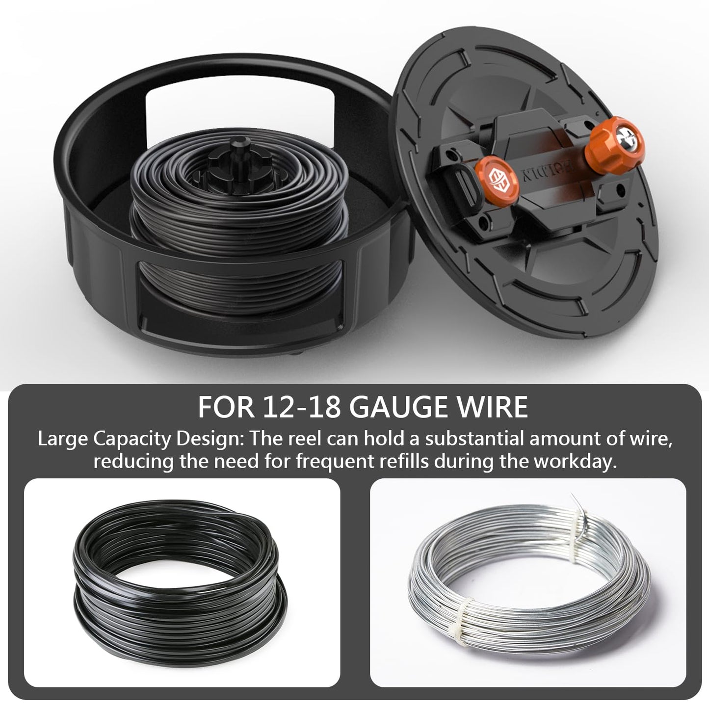Lightweight Aluminum Tie Wire Reel Quick-Lock and Release Mechanism, Tie Wire Stripper Designed for 12-18 Gauge Wires. Dual-Sided Rewind Knob for Left