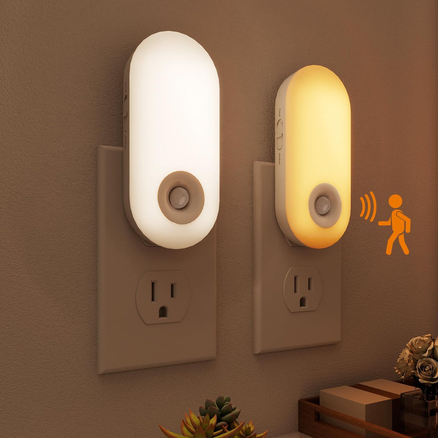 Dawnrise Night Lights Plug into wall, Motion Sensor Night Light Plug in Indoor, 38 LED Dimmable 100LM or 10LM and 2 Color Temperature Lights