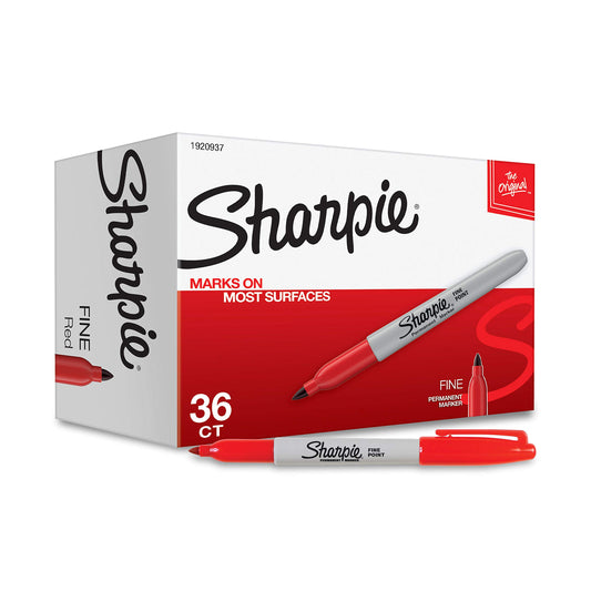 Sharpie Permanent Markers, Fine Tip, Red, 36 Count - Marks on Paper, Plastic, Metal, Wood, Perfect for Drawing, Coloring, Posters, Home, Office