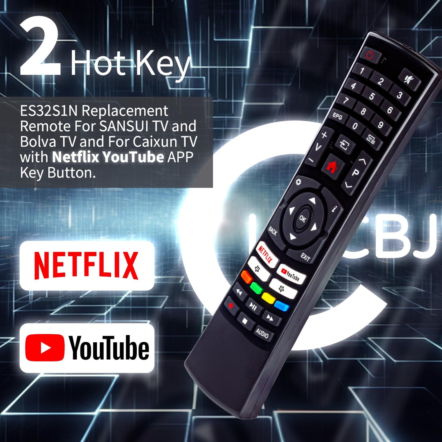 EC32S1N Remote for SANSUI TV Remote Replacement and for Caixun TV Remote- ES32S1N Replacement Remote for SANSUI TV S32P28N S40P28FN with Netflix