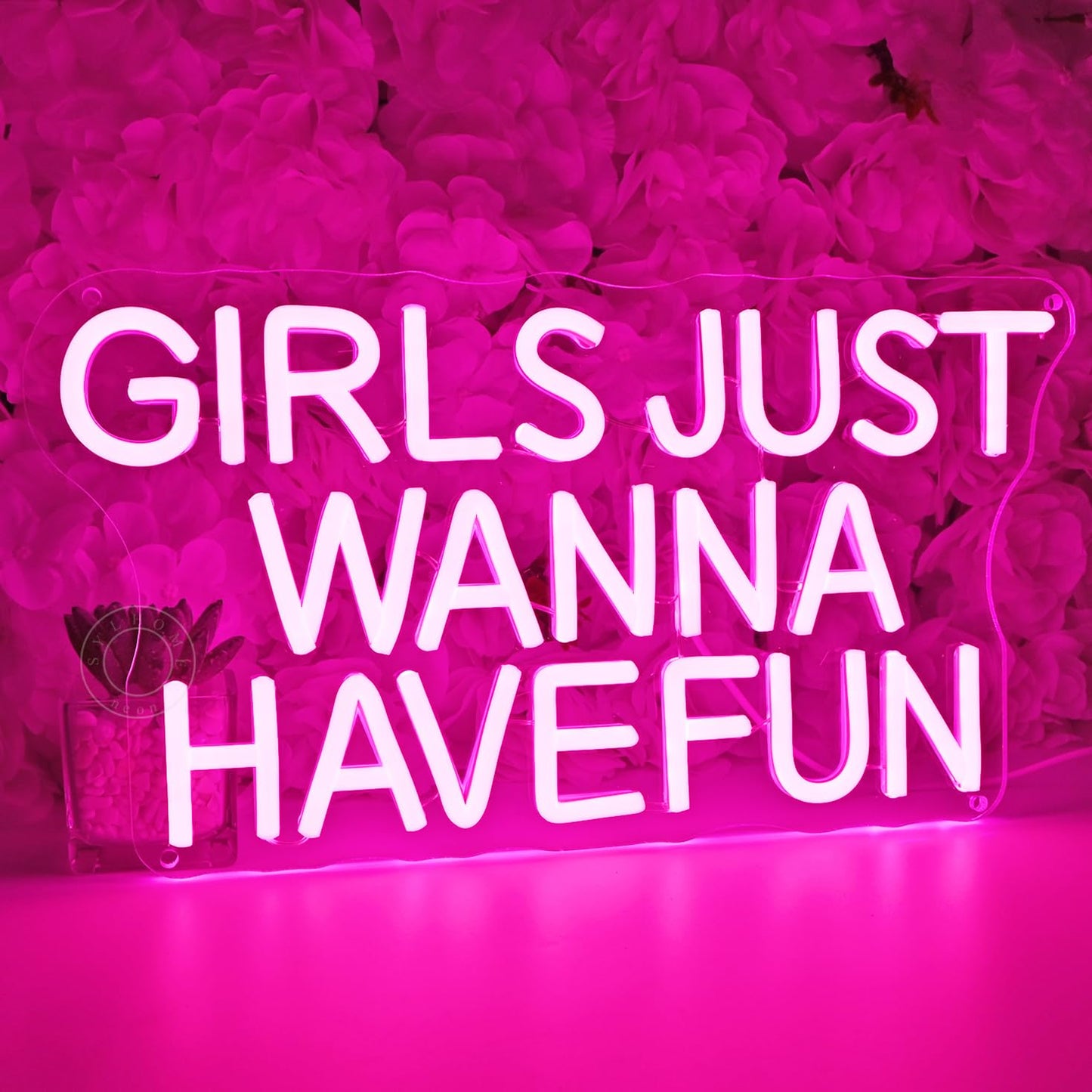 SYLHOME Pink Led Neon Light Sign Girls Just Wanna Have Fun Bedroom Girls Room Wall Decor Sign Birthday Wedding Christmas Party Backdrop Sign USB
