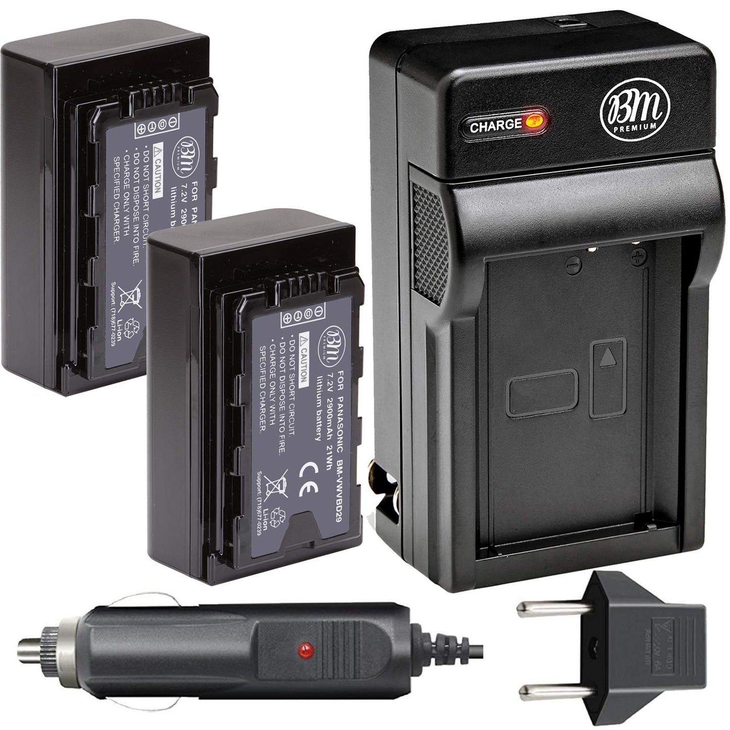 BM Premium 2 Pack of VW-VBD29 Batteries and Charger for Panasonic AG-3DA1 AG-AC8 AG-DVC30 AG-DVX200MC AG-HPX171 AG-HPX250 AG-HPX255 AG-HVX201