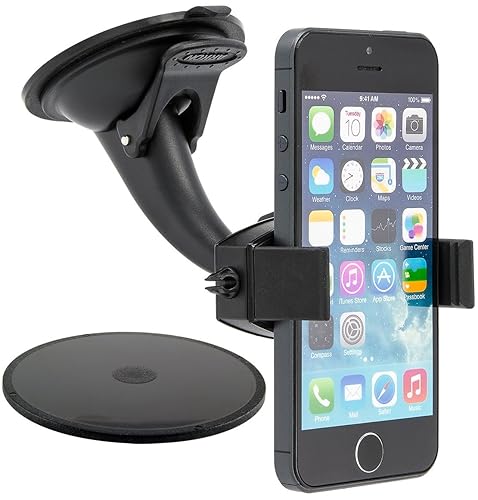 ARKON Mounts Suction Cup Phone Holder, Works on Dash and Windshield, Strong Spring-Loaded Holder, Adjustable Arm, Sticky Dash Suction, Compatible
