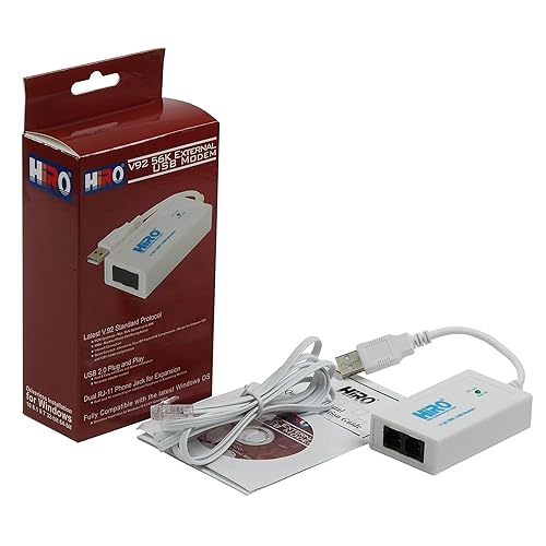 HiRO V92 56K External USB Data Fax Dial Up Internet Modem Dual Port Built in Buzzer Truly Plug n Play Driverless Installation Built in Driver Windows