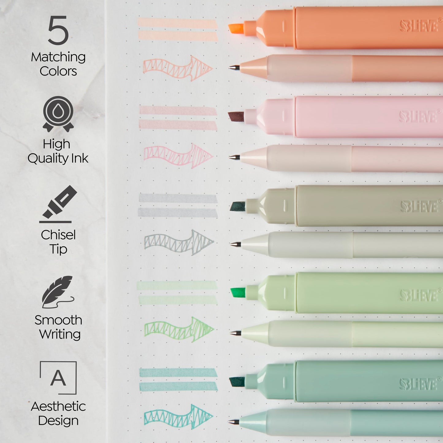 BLIEVE Bible Highlighters And Pens No Bleed, Chisel Tip & Rollerball Pens, Multicolor Ink, Comfort Grip & Fast Dry, Cute Bible Journaling (PASTEL)