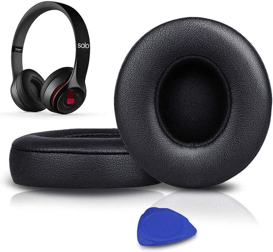 SoloWIT Ear Pads Replacement for Beats Solo 2 & Solo 3 On-Ear Headphones, Softer Protein Leather, Added Thickness - Black