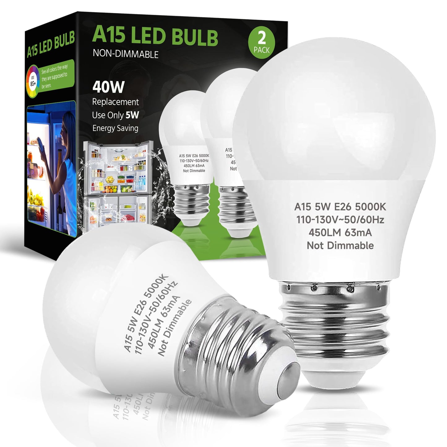 LEDERA LED Refrigerator Light Bulb, CRI>80Ra 40 Watt(5W=40W) Appliance Light Bulb 5000K Daylight E26 Led Bulb Led Light Bulb Refrigerator Bulb