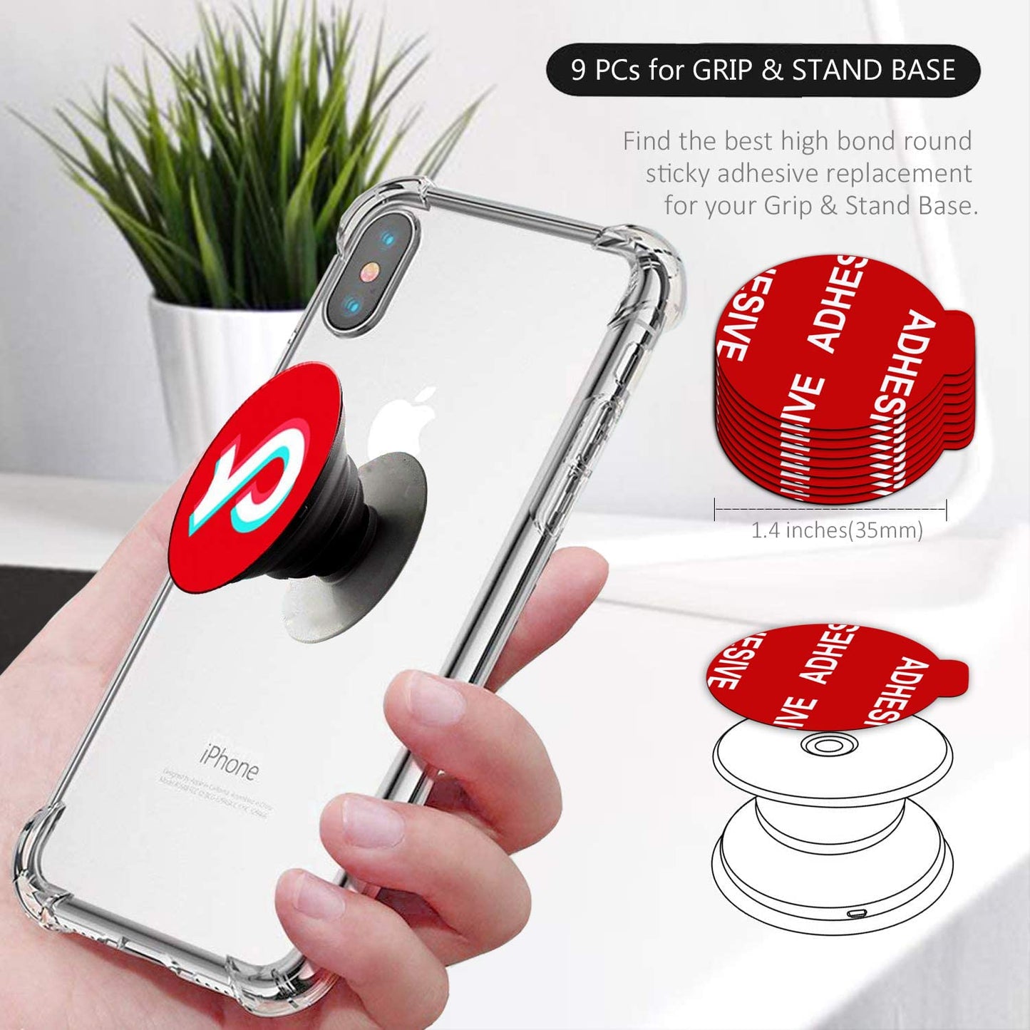 AZXYI Very High Bond Sticky Adhesive, 9 Pack Adhesive Replacement for Socket Base, 1.4 inches Double Sided Sticker Tapes for Phone Collapsible Grip