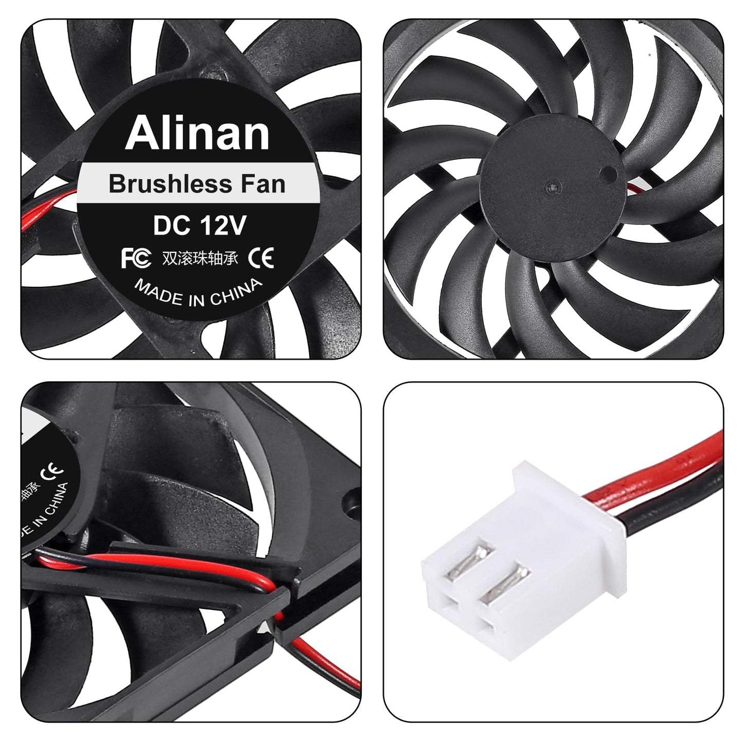 Alinan 4pcs 8010 80mm x 10mm 12V Dual Ball Bearings Brushless Fan 2Pin DC Cooling Exhaust Fan for Radiator DIY Air Exhaust Vent Cooling