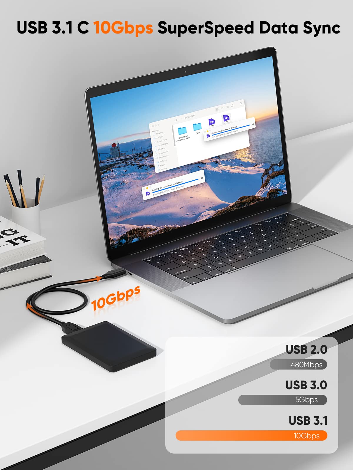 CableCreation USB C to Micro B Short Cable 1FT, 10G Micro B to USB C External Hard Drive Cable for iPhone 15/16/17,Samsung Galaxy S24,Seagate WD