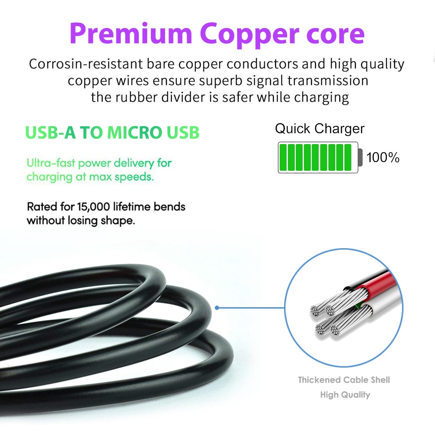 Corsair 5ft Replacement Micro USB Fast Charger Cable Cord for HS70, HS70 Pro, Void RGB Elite, Void Pro RGB Headphones, HyperX Cloud Flight Wireless