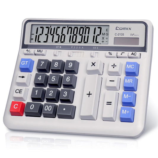 Comix Desktop Calculator Solar Battery Dual Power with 12-Digit Large LCD Display and Large Computer Keys Standard Function Calculator for Home Office