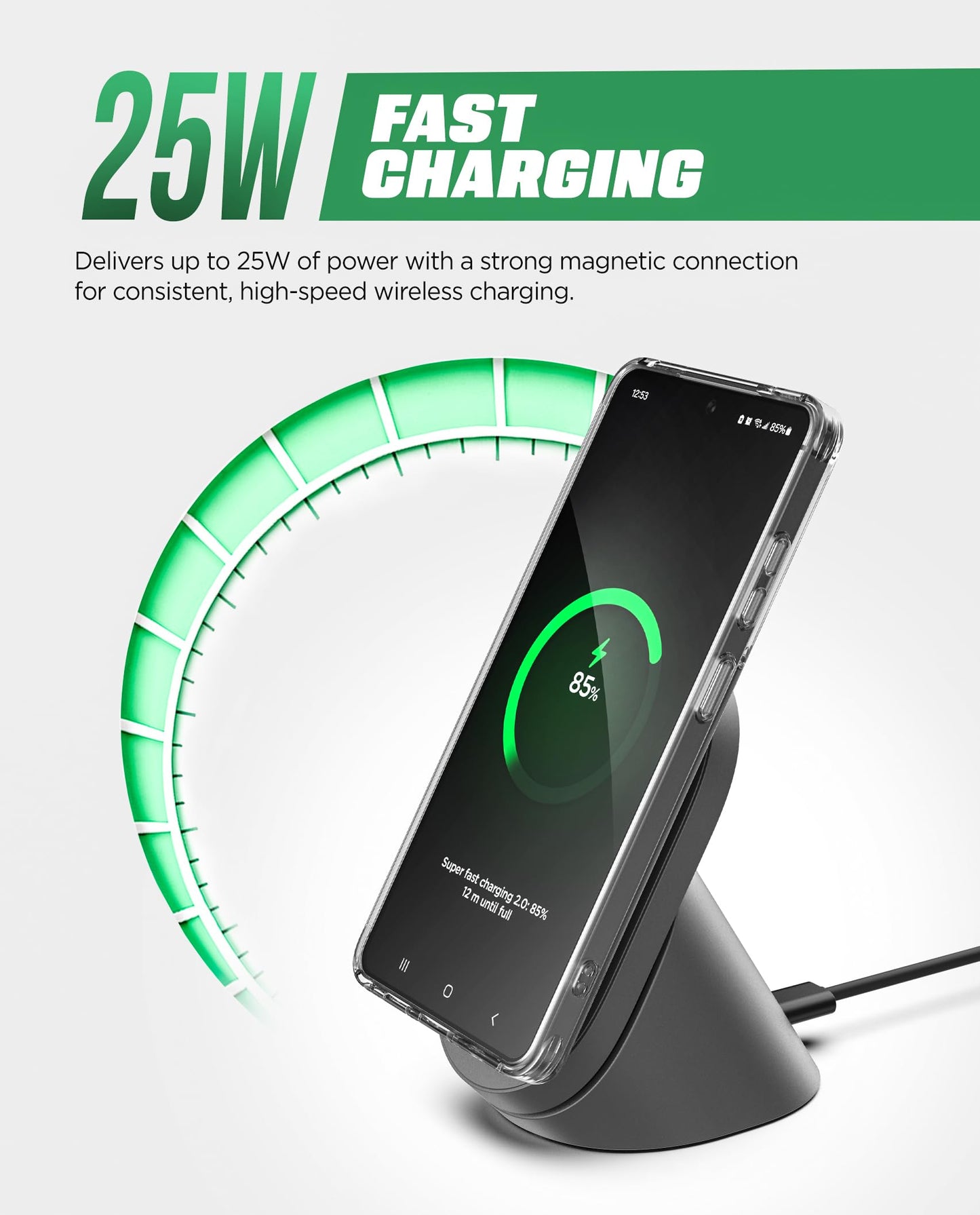 Qi2.2 Certified Magnetic Charging Stand for Samsung [25W] Compatible with MagSafe, Super-Fast Wireless Desktop Phone Charger for S26 Ultra S25 Plus