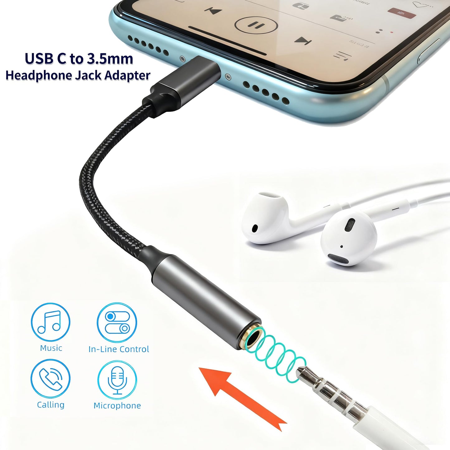 USB-C to 3.5mm Headphone Jack Adapter,Type-C to Aux Audio Female Adapter